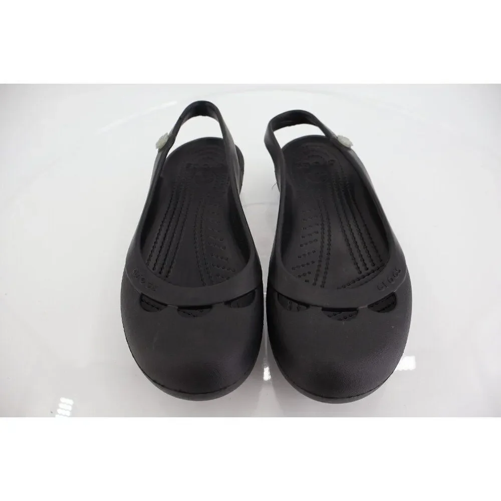 CROCS Women's Jayna Slingback Flats Size 8 Black Rubber Slip On Beach Shoe Comfy